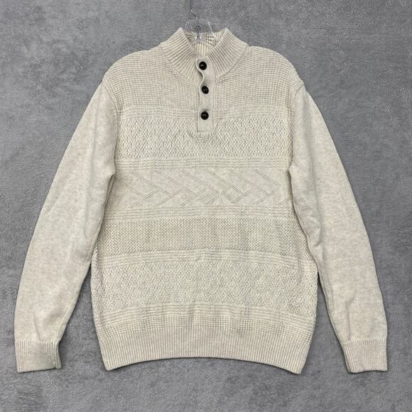 Chaps Sweater Mens Medium Fisherman Beige Henley Mock‎ Neck Pullover Neutral - Picture 1 of 10